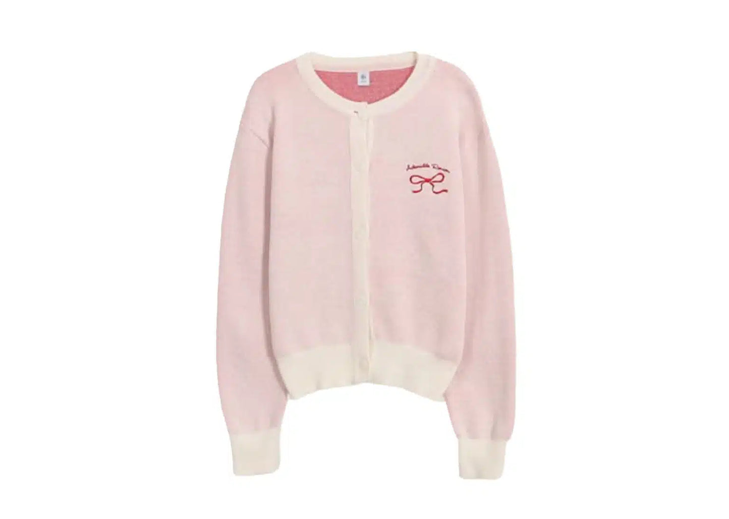 RONRON HEART RIBBON JACQUARD KNIT CARDIGAN BLUE/RED