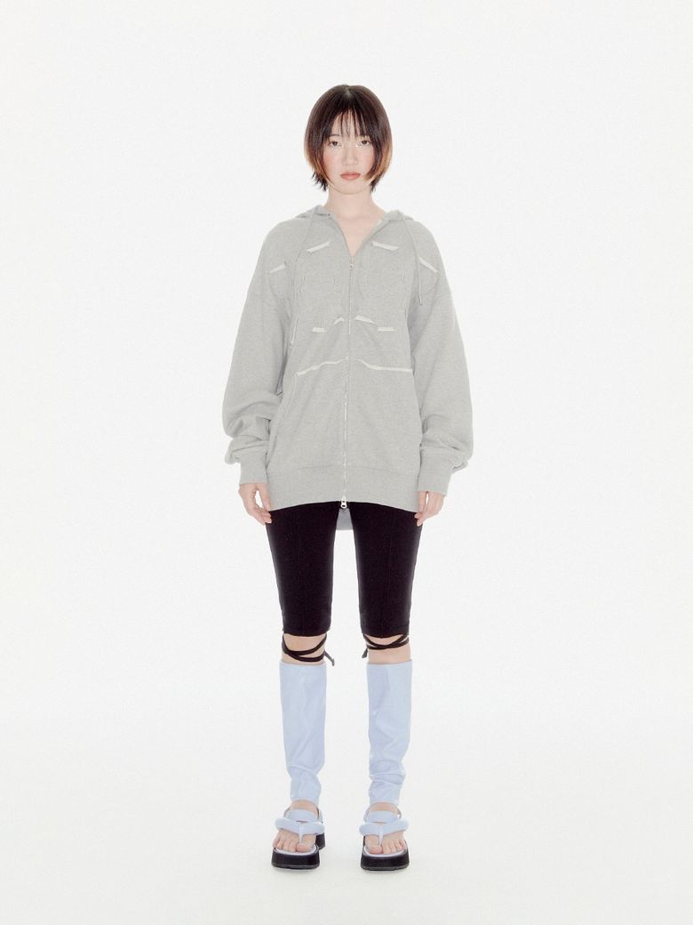 YOUHEE RIBBON HOOD ZIP-UP MELANGE GREY [JOY WEARS]