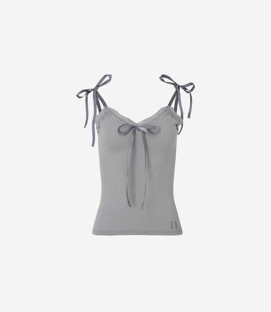 NEWALRIN RIBBON LACE SLEEVELESS TOP GREY/WHITE/BLACK