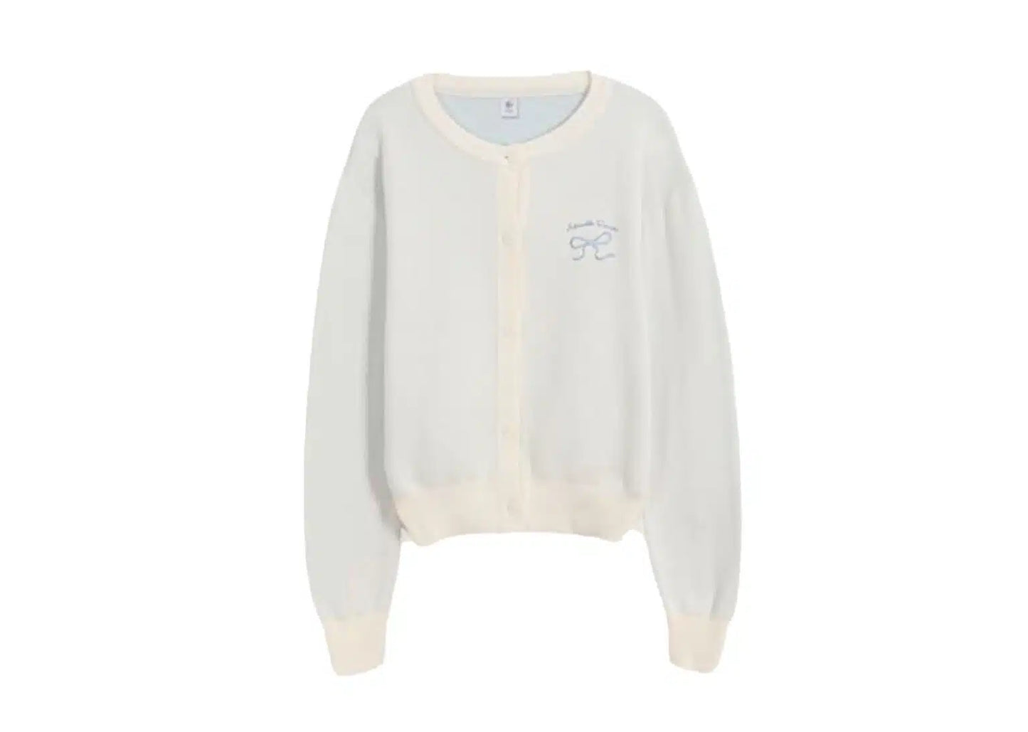 RONRON HEART RIBBON JACQUARD KNIT CARDIGAN BLUE/RED