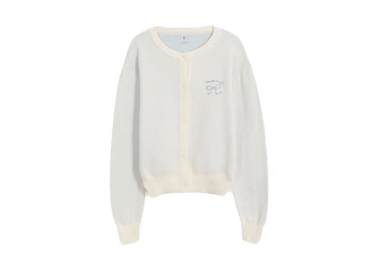 RONRON HEART RIBBON JACQUARD KNIT CARDIGAN BLUE/RED