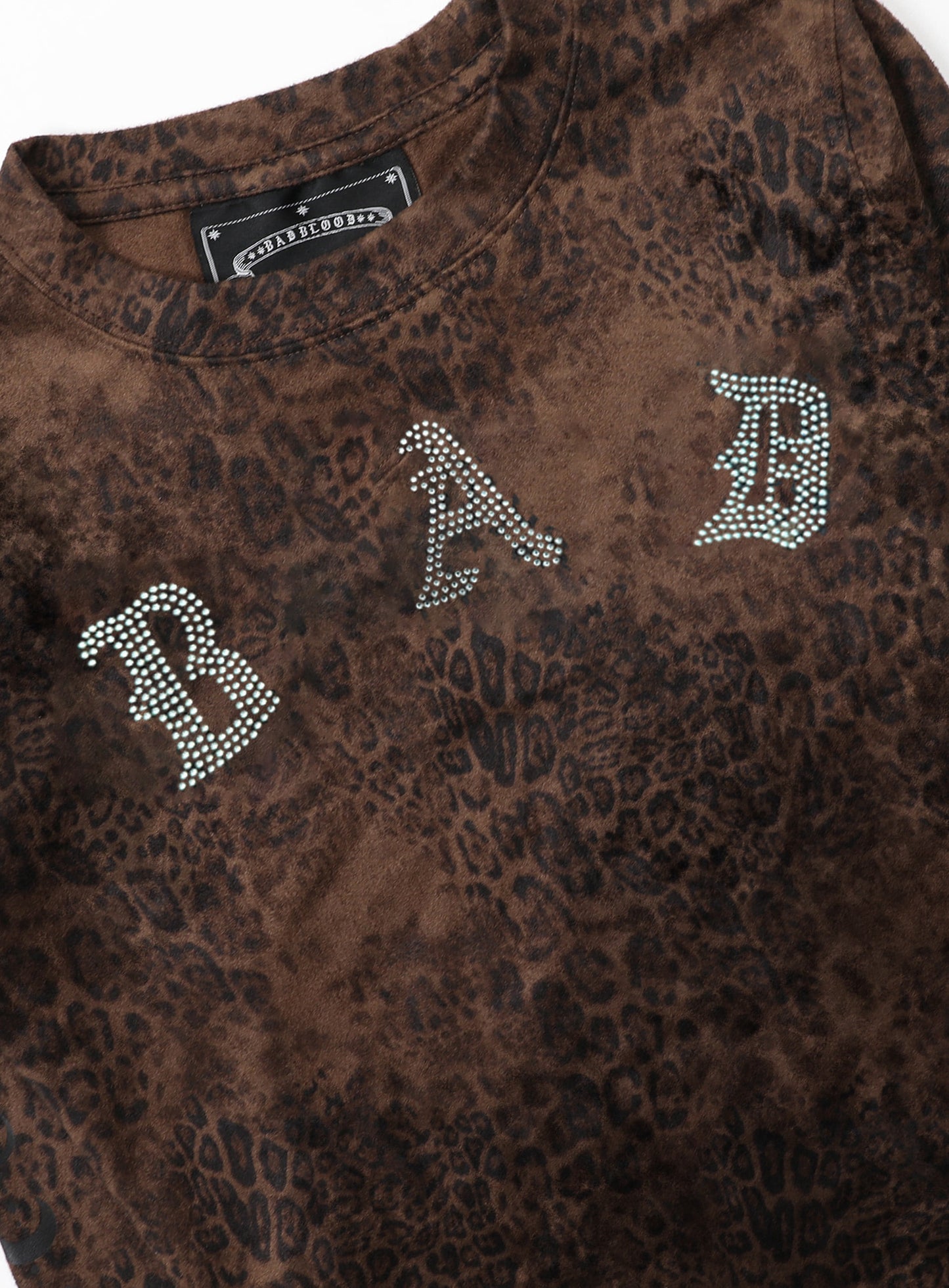 Mystic Rhinestone Logo Jersey Slim Long Sleeve -
Brown Leopard