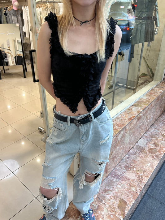 Lace frill sleeveless top