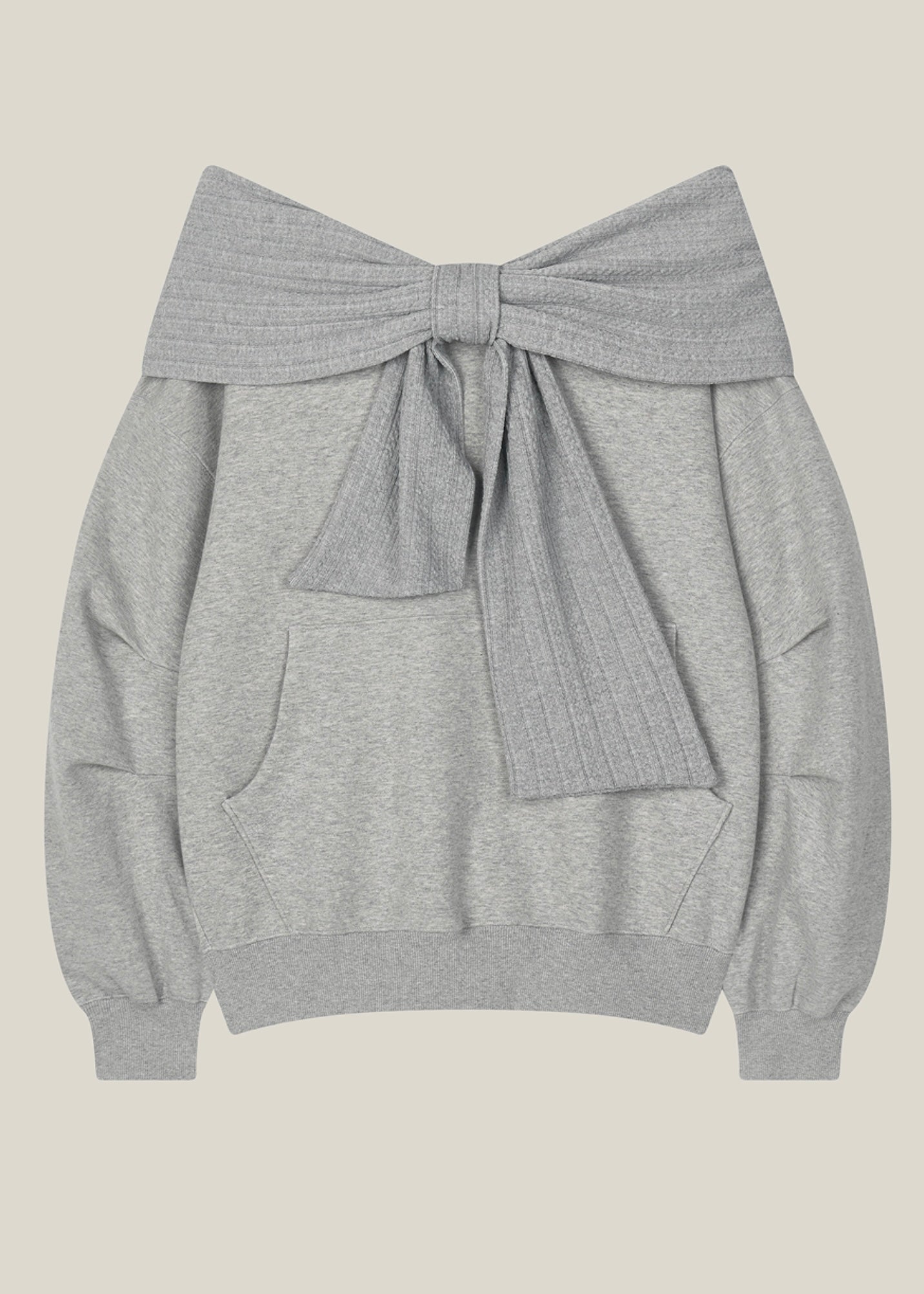 THETIS TWO-WAY RIBBON OFF SHOULDER HOODIE GREY