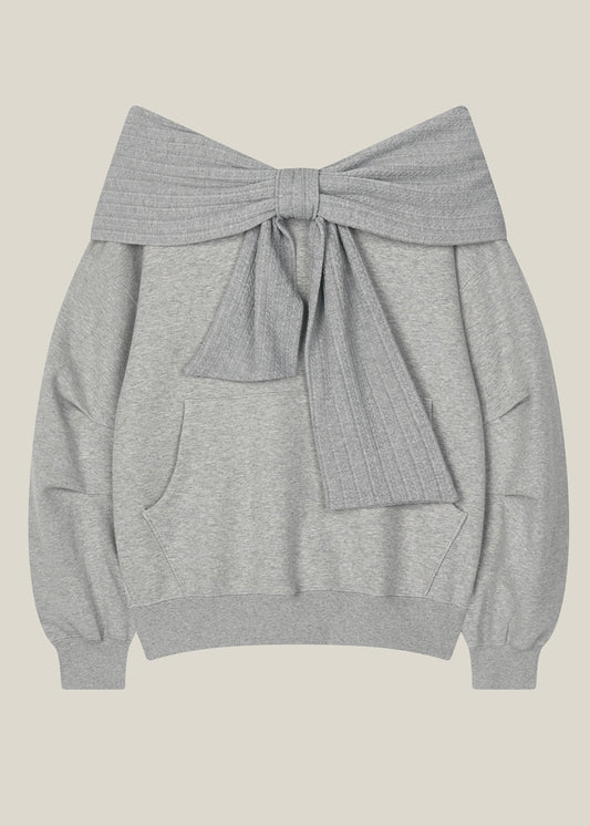 THETIS TWO-WAY RIBBON OFF SHOULDER HOODIE GREY