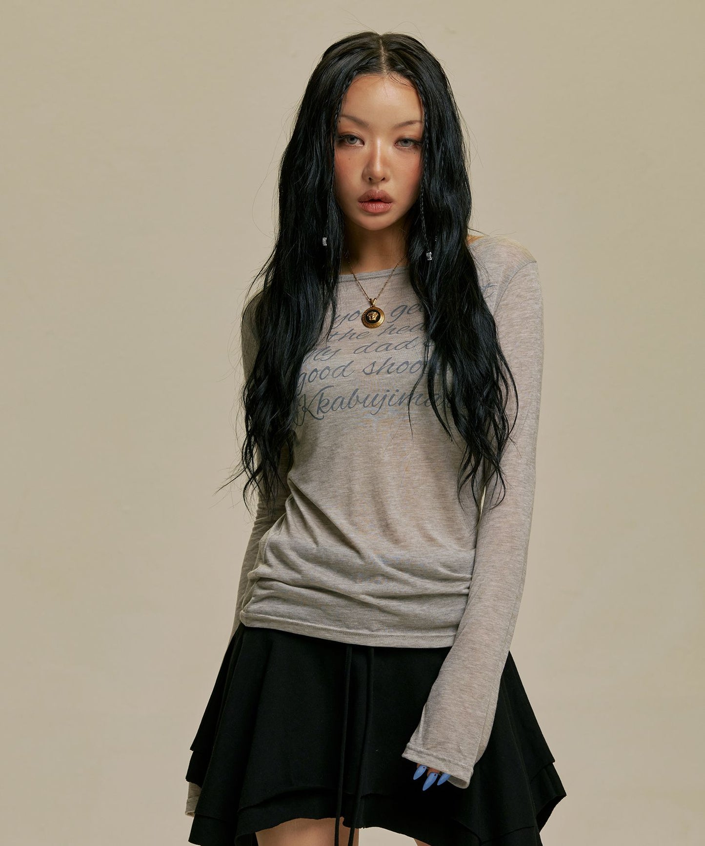 GILAARCHIVE LETTERING SHEER LONG SLEEVE GREY