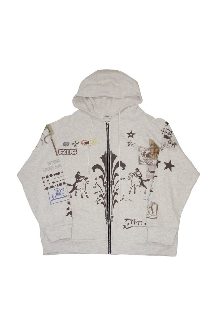 TOOMUCHTAX PRINTED WAFFLE ZIP UP IVORY [JENNIE WEARS]