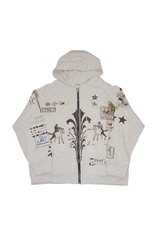 TOOMUCHTAX PRINTED WAFFLE ZIP UP IVORY [JENNIE WEARS]