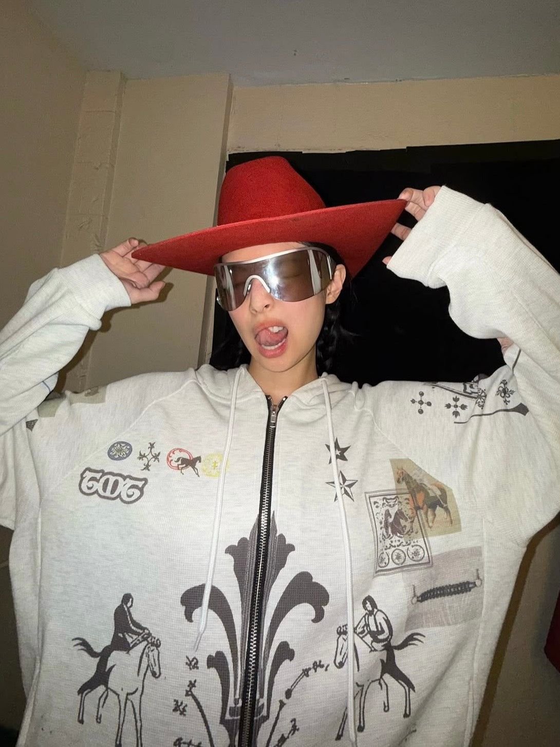 TOOMUCHTAX PRINTED WAFFLE ZIP UP IVORY [JENNIE WEARS]
