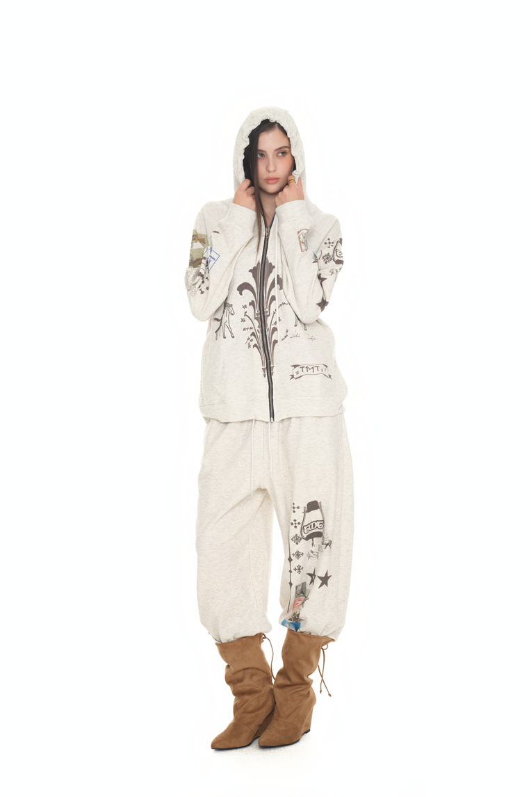 TOOMUCHTAX PRINTED WAFFLE ZIP UP IVORY [JENNIE WEARS]