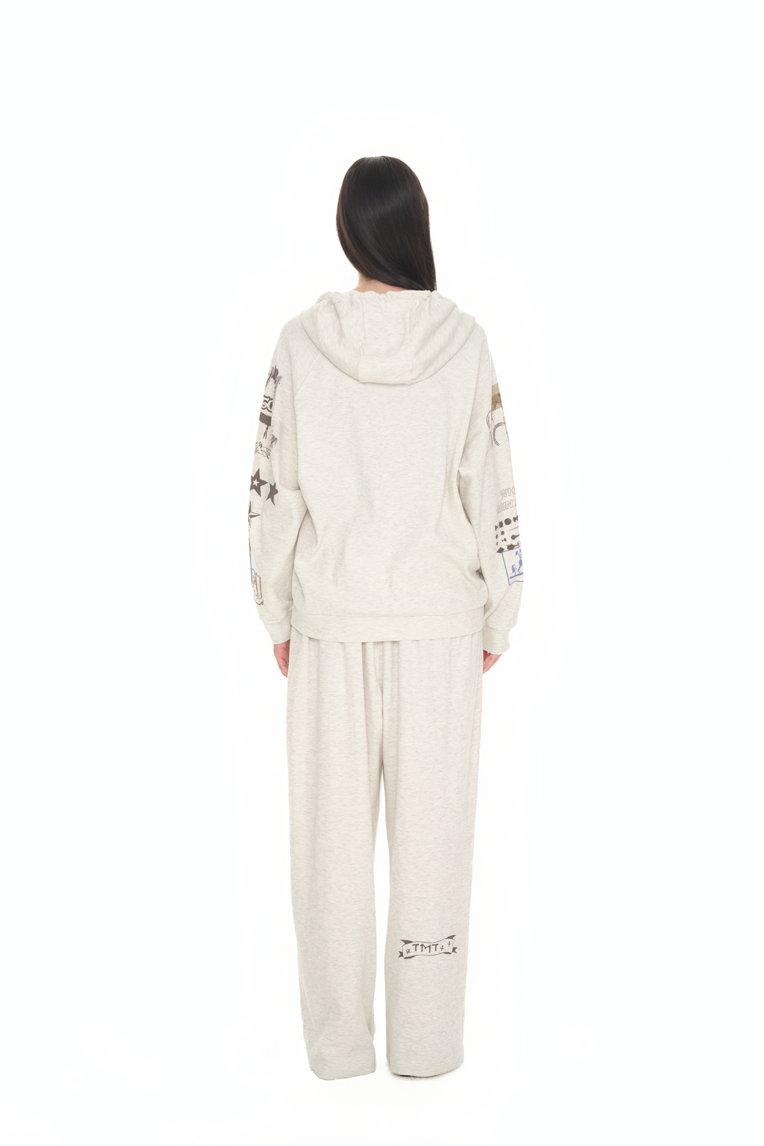 TOOMUCHTAX PRINTED WAFFLE ZIP UP IVORY [JENNIE WEARS]