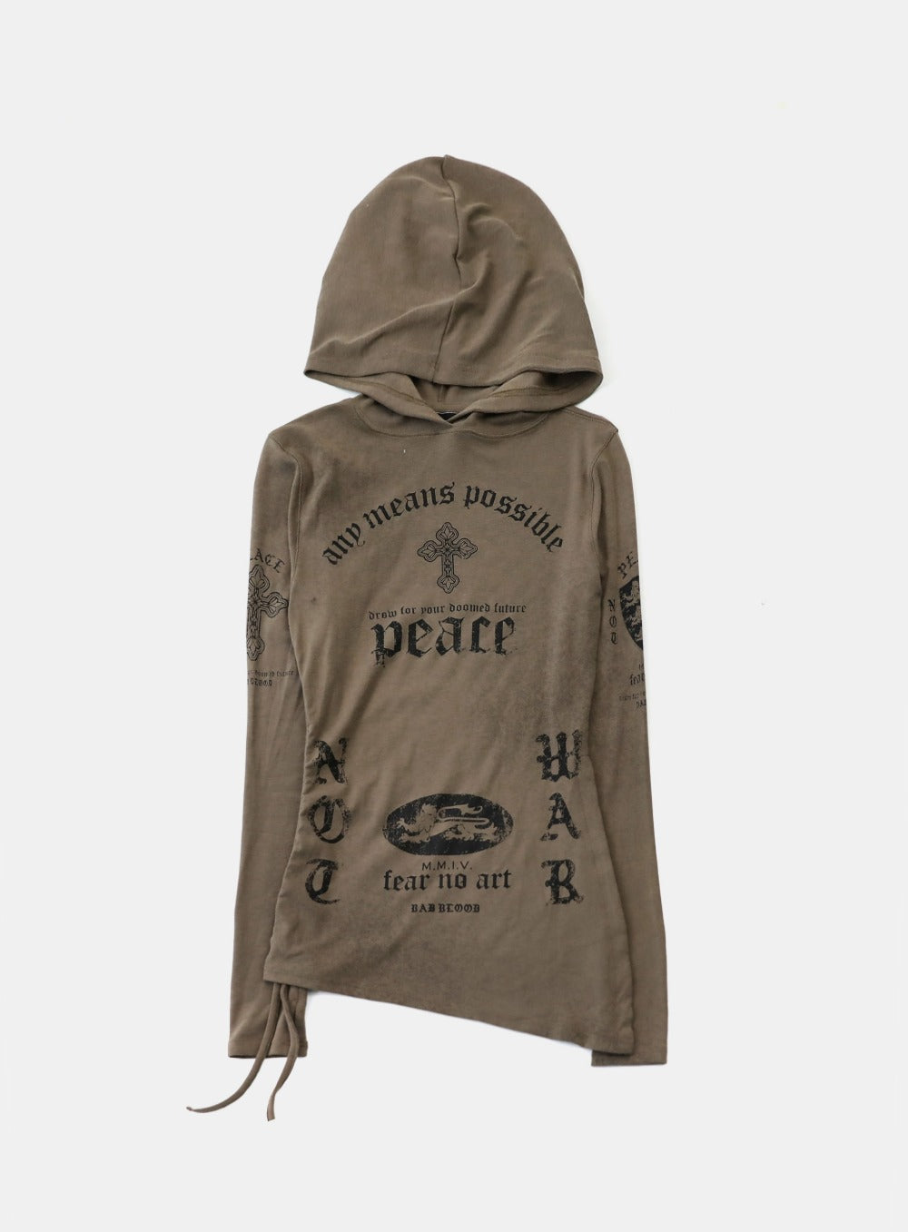Peace Not War Slim Cutout Hoodie - Tobacco