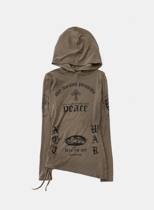 Peace Not War Slim Cutout Hoodie - Tobacco