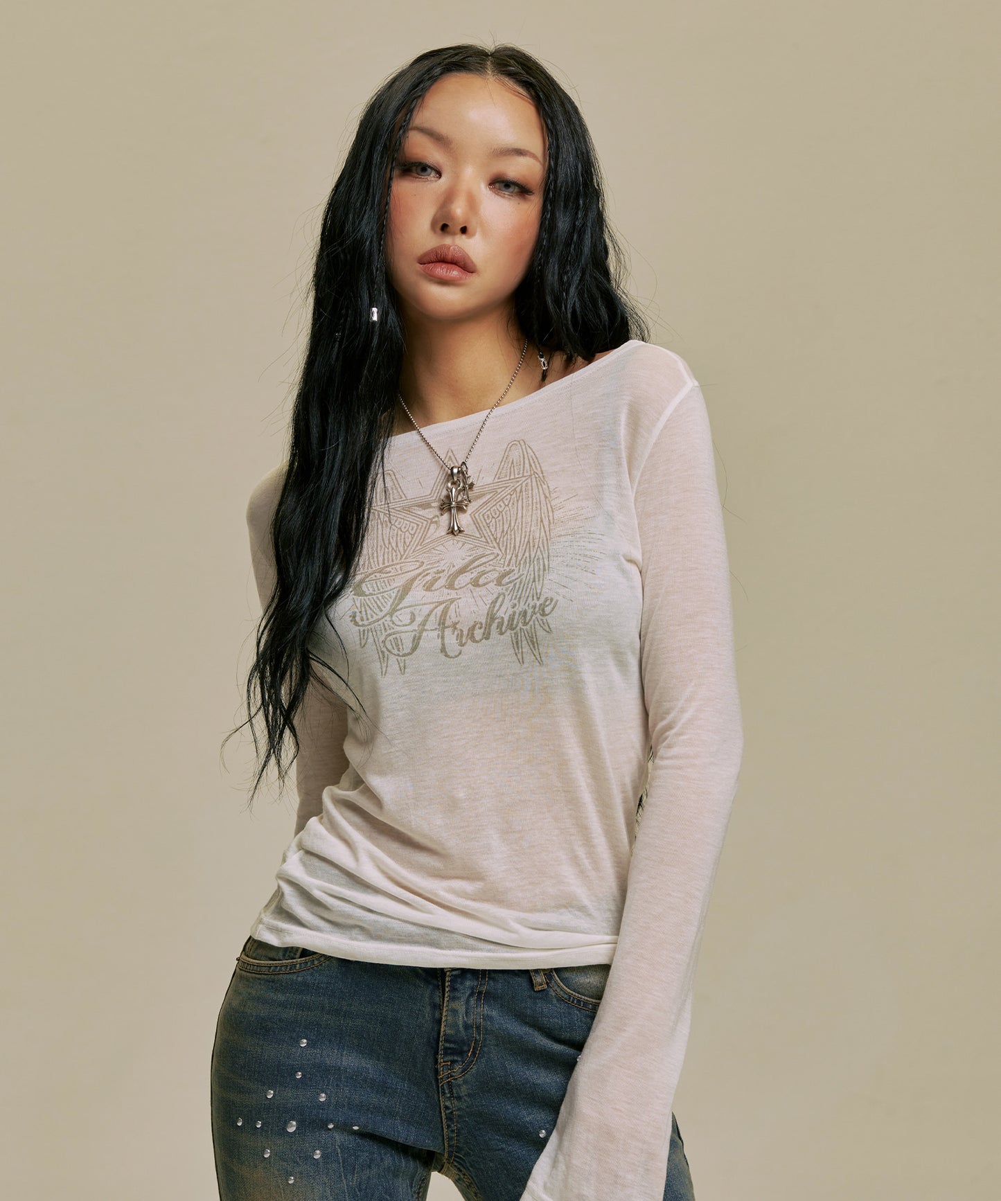 GILAARCHIVE STAR WING SHEER LONG SLEEVE WHITE [YEHSHUHUA WEARS]