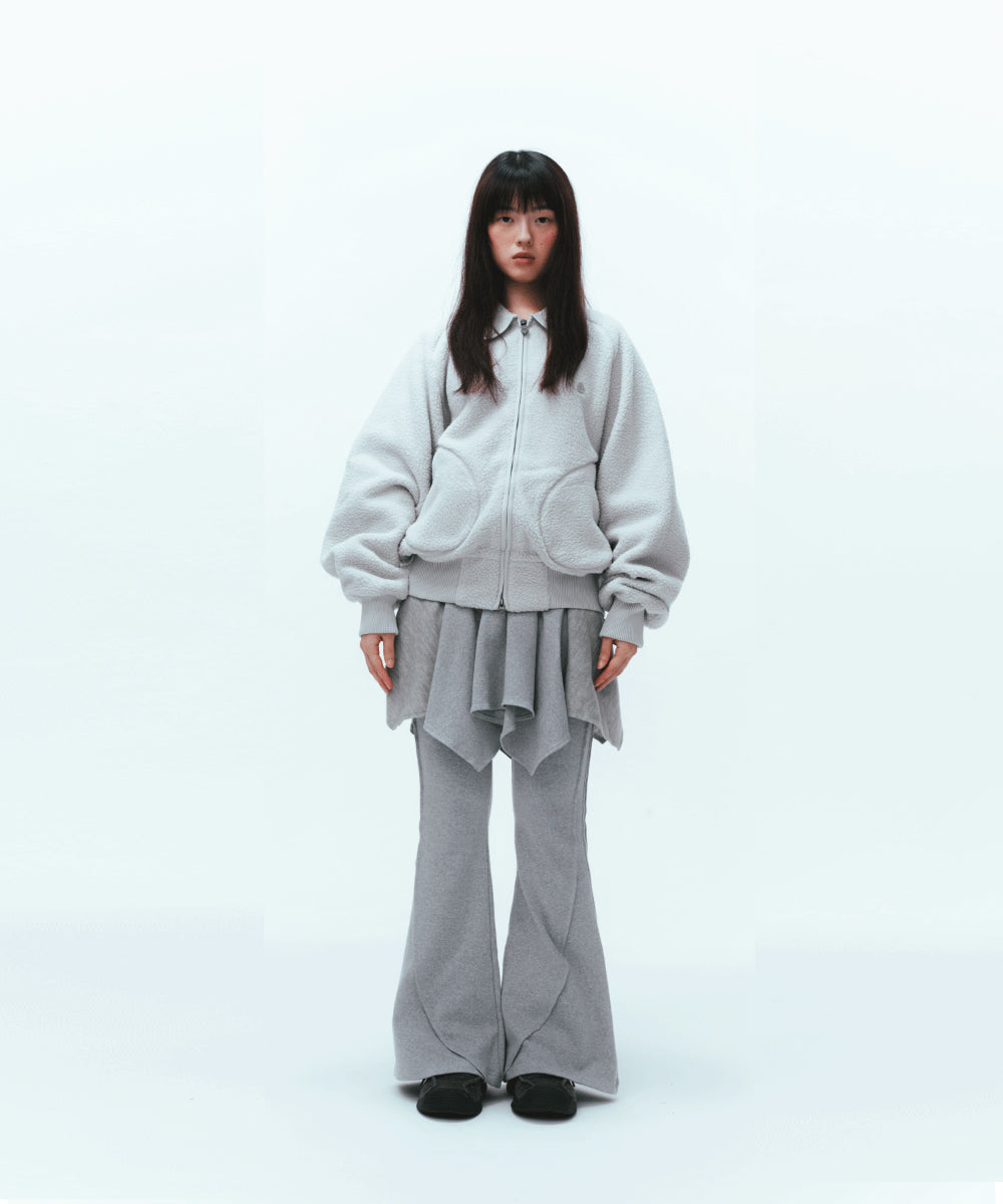 COYSEIO ROUND COLLAR FLEECE JACKET LIGHT GREY [HANNI WEARS]