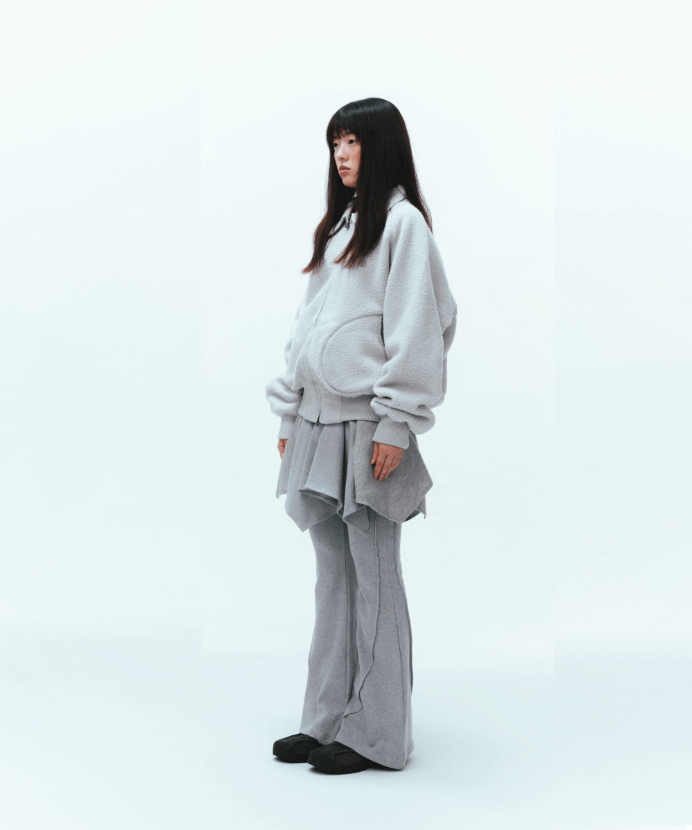 COYSEIO ROUND COLLAR FLEECE JACKET LIGHT GREY [HANNI WEARS]