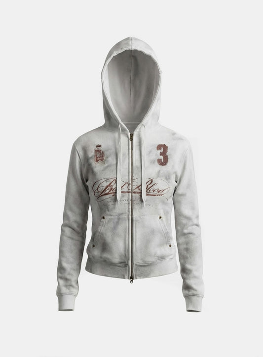 Royal Classic Distressed Zip-Up Hoodie - White