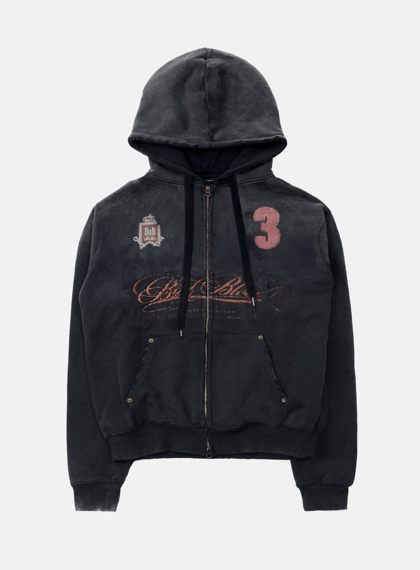 Royal Classic Distressed Zip-Up Hoodie - Black