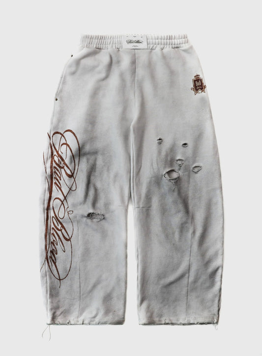 Royal Classic Distressed 2-Way Curved Jogger Trousers - White