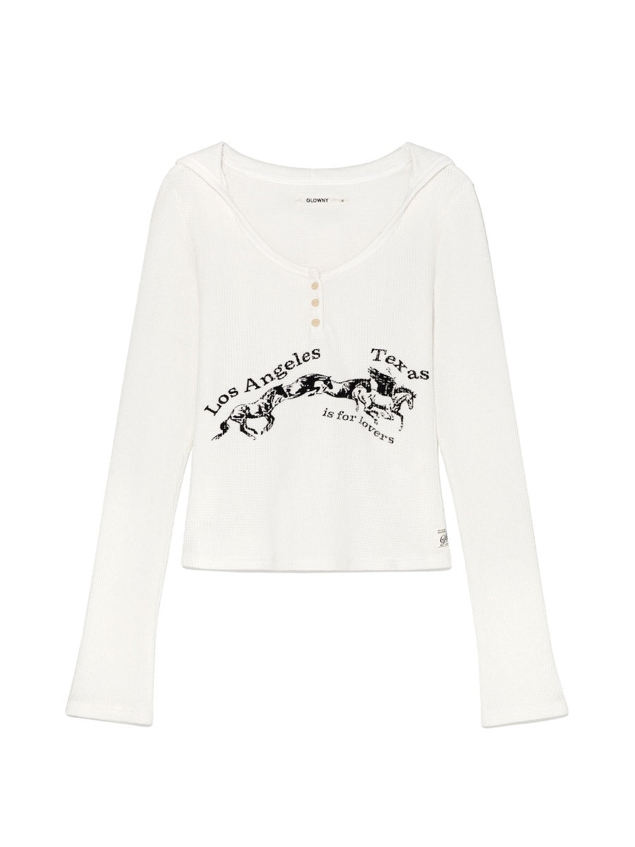 GLOWNY TEXAS WAFFLE LONG SLEEVE WHITE