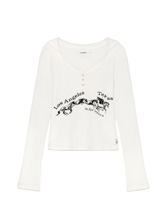 GLOWNY TEXAS WAFFLE LONG SLEEVE WHITE
