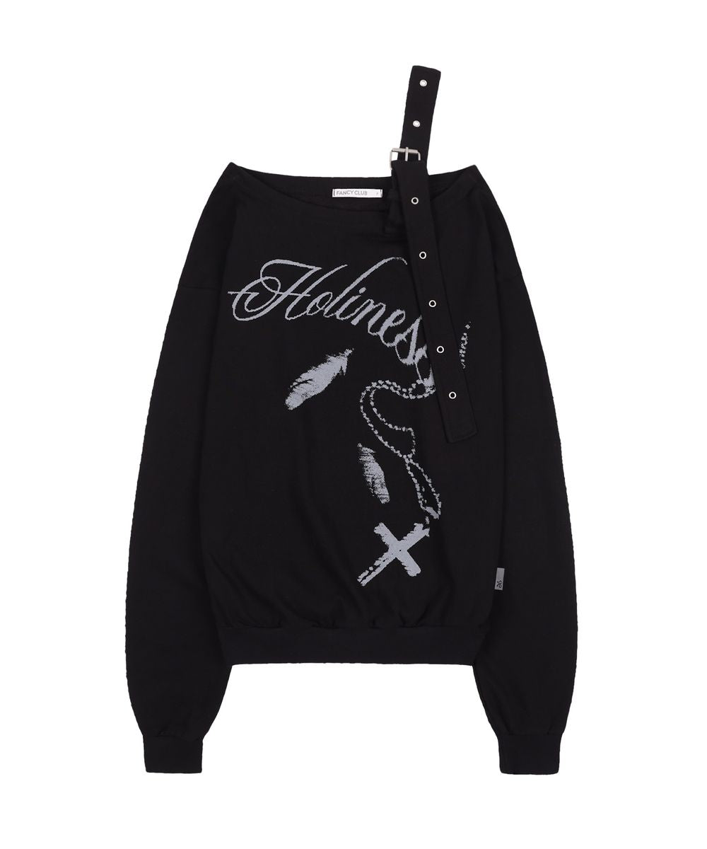 FANCYCLUB ONE SHOULDER BUCKLE SWEATSHIRT BLACK