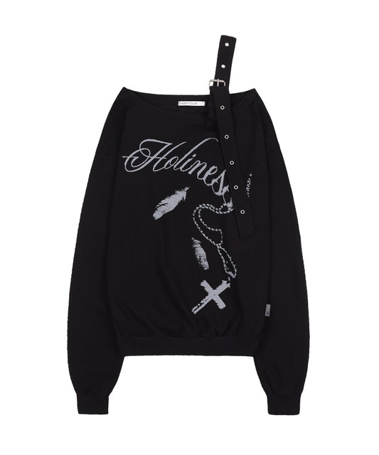 FANCYCLUB ONE SHOULDER BUCKLE SWEATSHIRT BLACK