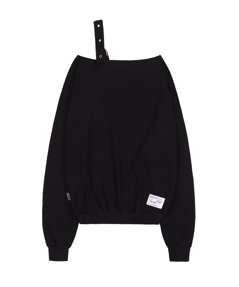 FANCYCLUB ONE SHOULDER BUCKLE SWEATSHIRT BLACK