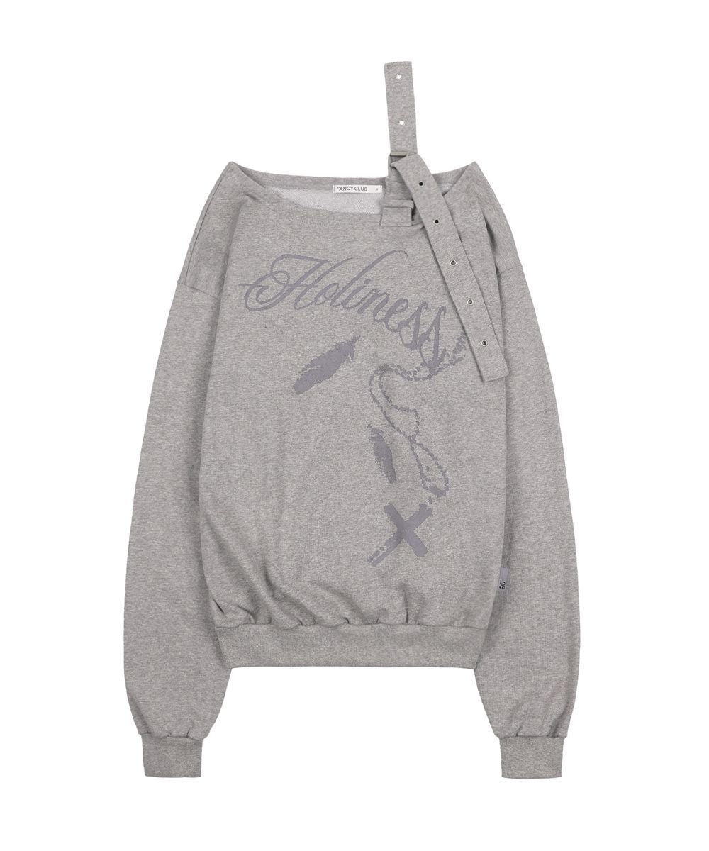 FANCYCLUB ONE SHOULDER BUCKLE SWEATSHIRT MELANGE GREY