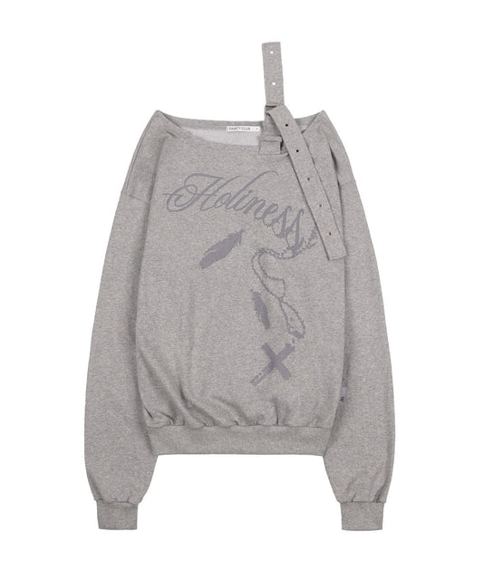 FANCYCLUB ONE SHOULDER BUCKLE SWEATSHIRT MELANGE GREY