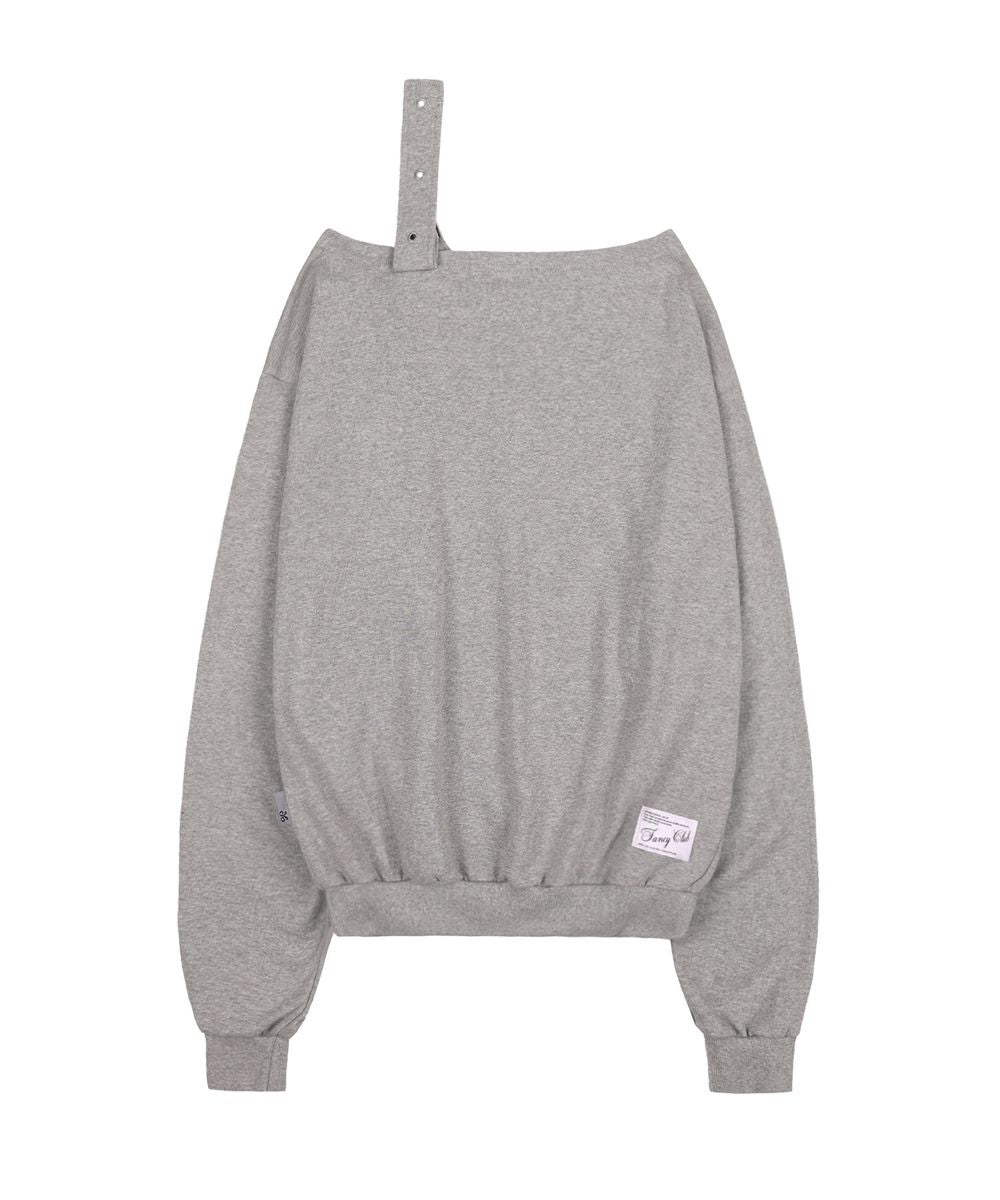 FANCYCLUB ONE SHOULDER BUCKLE SWEATSHIRT MELANGE GREY