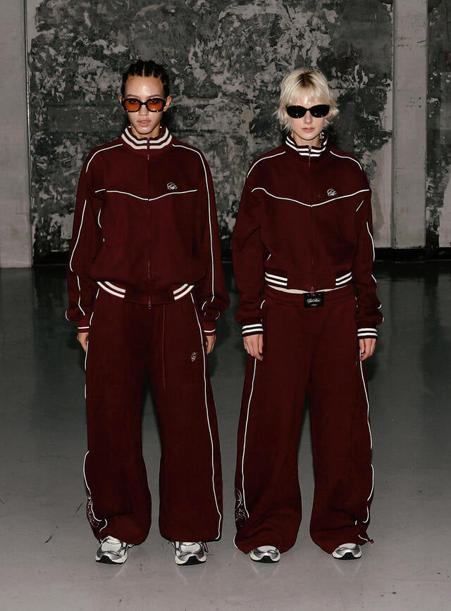 Dark Classic Pinstripe Track Pants - Wine