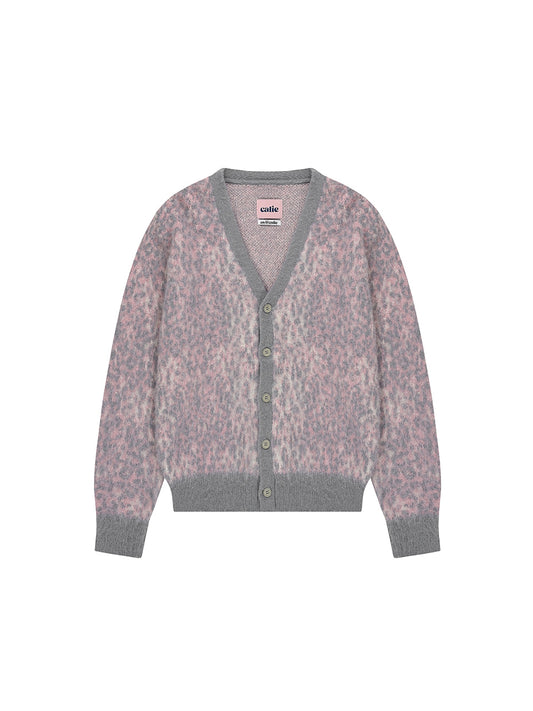 ASIFCALIE LEOPARD KNIT CARDIGAN PINK