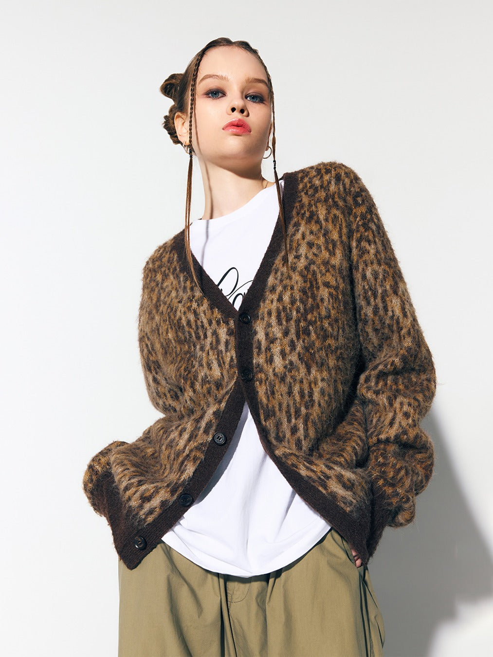 ASIFCALIE LEOPARD KNIT CARDIGAN BROWN