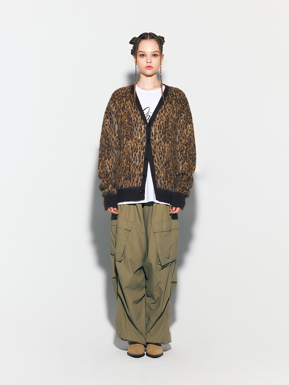 ASIFCALIE LEOPARD KNIT CARDIGAN BROWN