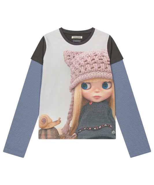 COYSEIO X BLYTHE STRIPE DOUBLE LONG SLEEVE ASH BROWN