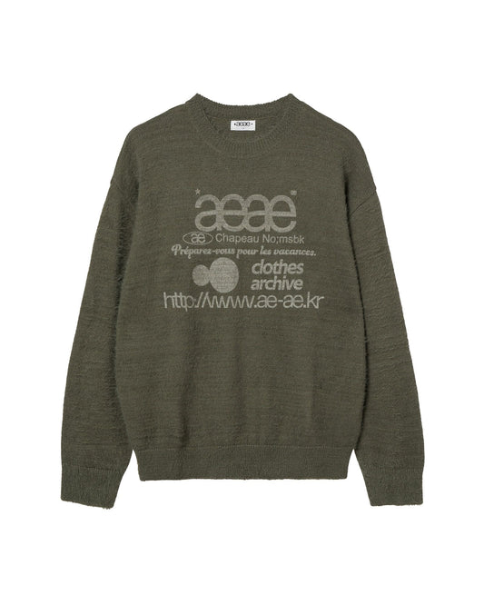 AEAE WEB LOGO HAIRY KNIT KHAKI