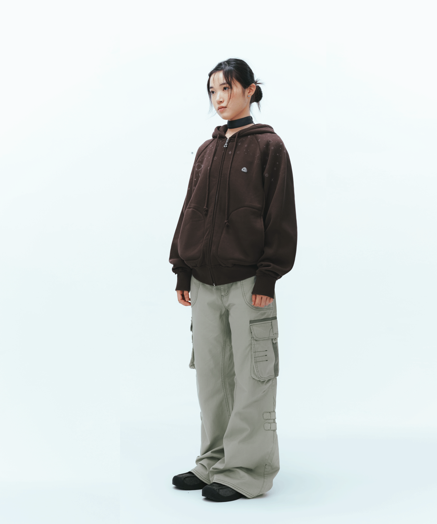 TWINKLE HOOD ZIP-UP DARK BROWN