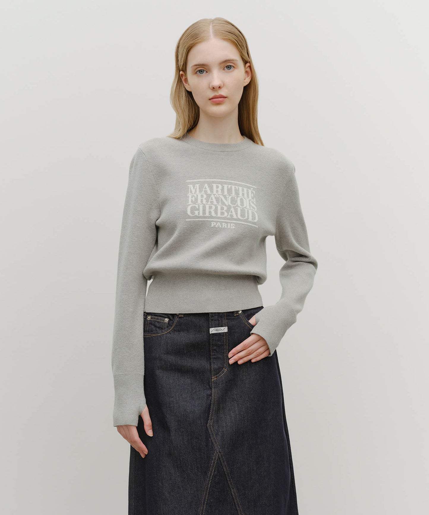 MARITHÉ+FRANҪOIS GIRBAUD W CLASSIC LOGO CROP KNIT MELANGE GREY