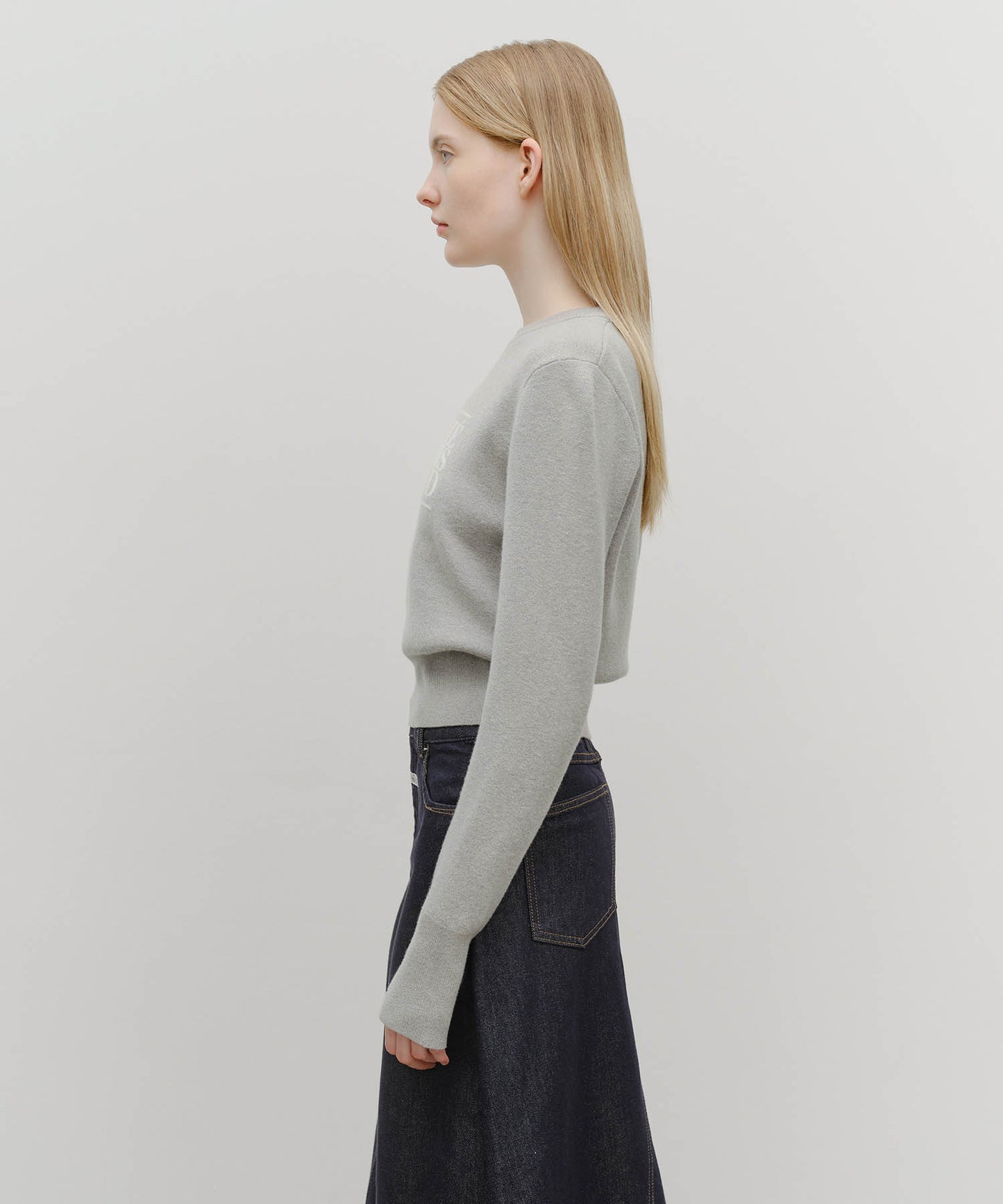 MARITHÉ+FRANҪOIS GIRBAUD W CLASSIC LOGO CROP KNIT MELANGE GREY