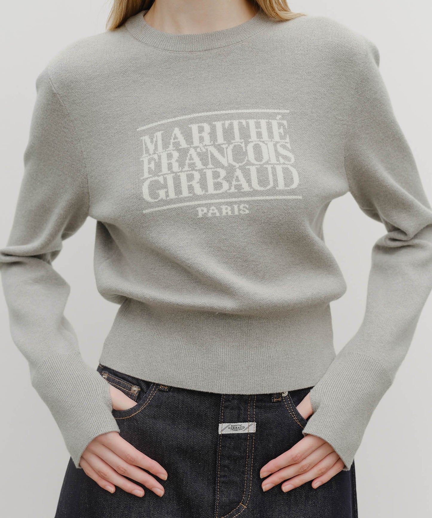 MARITHÉ+FRANҪOIS GIRBAUD W CLASSIC LOGO CROP KNIT MELANGE GREY