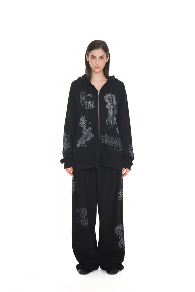 TOOMUCHTAX TAROT 02 WAFFLE ZIP-UP HOODIE BLACK
