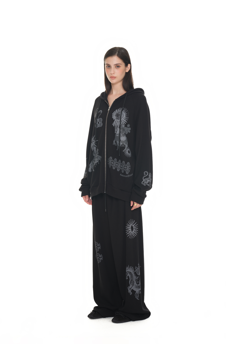 TOOMUCHTAX TAROT 02 WAFFLE ZIP-UP HOODIE BLACK