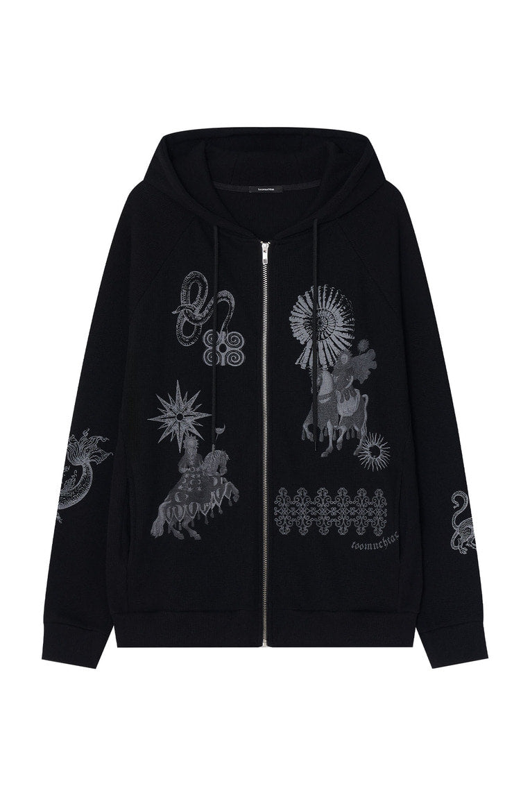 TOOMUCHTAX TAROT 02 WAFFLE ZIP-UP HOODIE BLACK