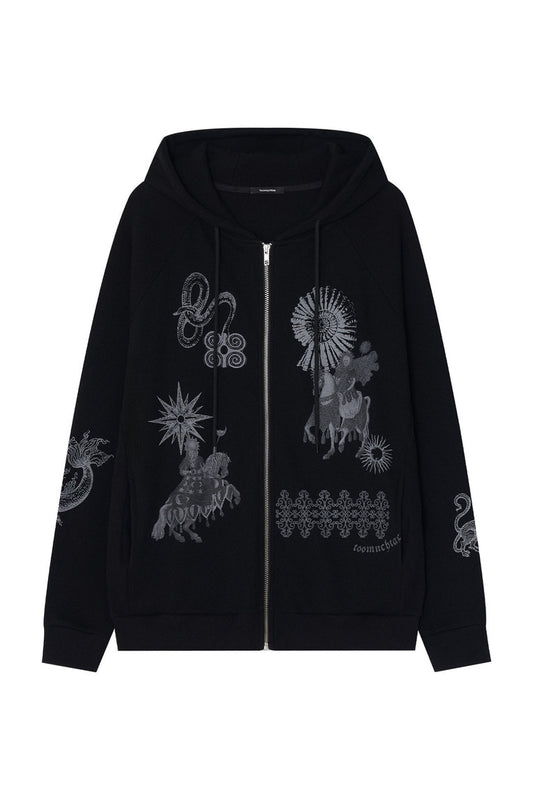 TOOMUCHTAX TAROT 02 WAFFLE ZIP-UP HOODIE BLACK