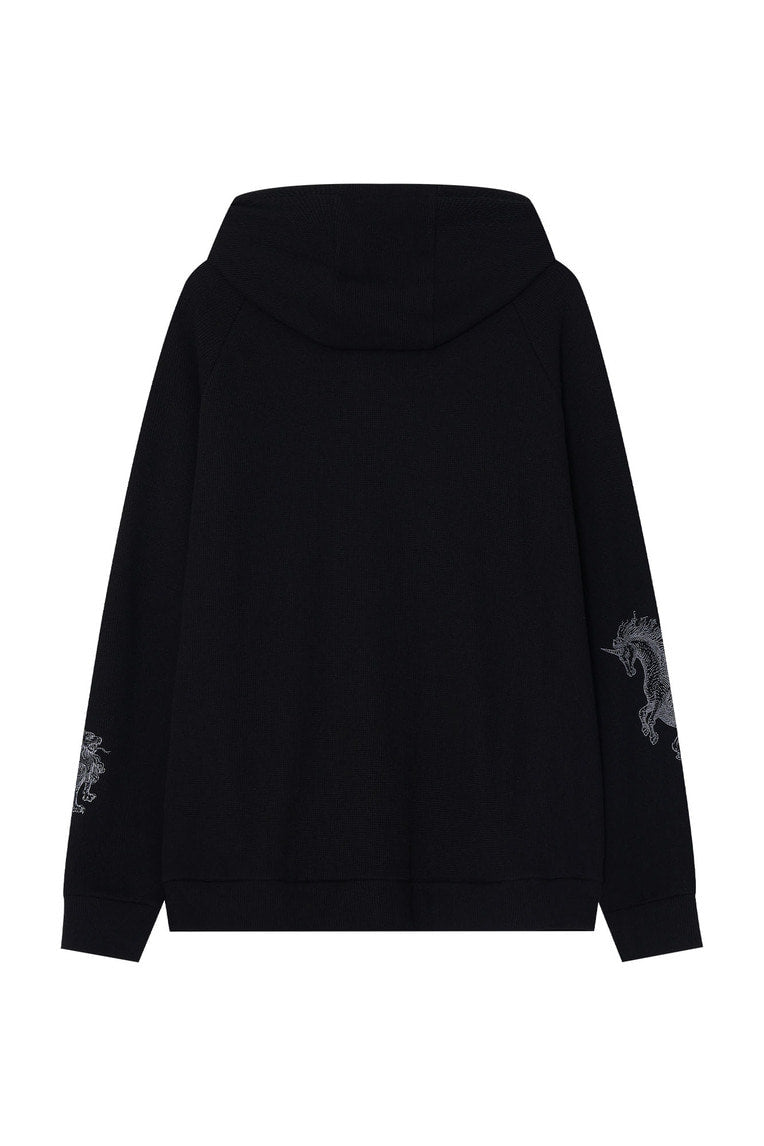 TOOMUCHTAX TAROT 02 WAFFLE ZIP-UP HOODIE BLACK
