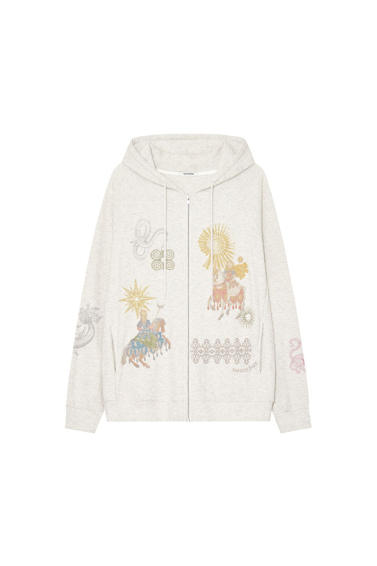 TOOMUCHTAX TAROT WAFFLE ZIP-UP HOODIE IVORY