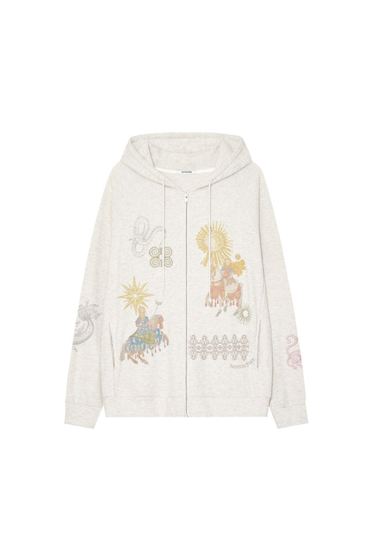 TOOMUCHTAX TAROT WAFFLE ZIP-UP HOODIE IVORY