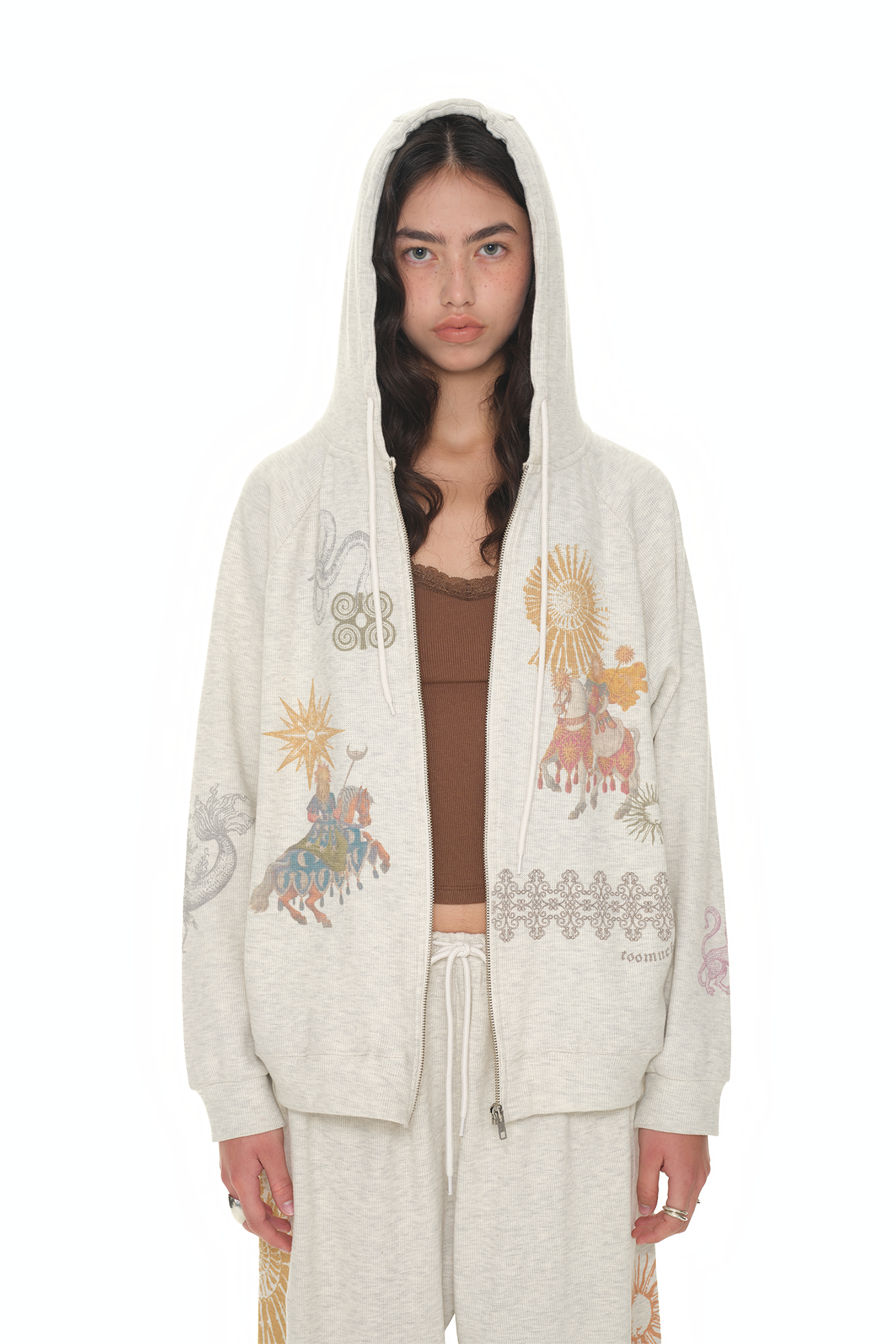 TOOMUCHTAX TAROT WAFFLE ZIP-UP HOODIE IVORY