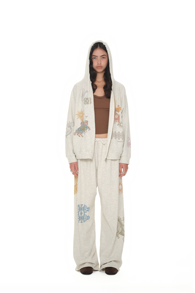 TOOMUCHTAX TAROT WAFFLE ZIP-UP HOODIE IVORY